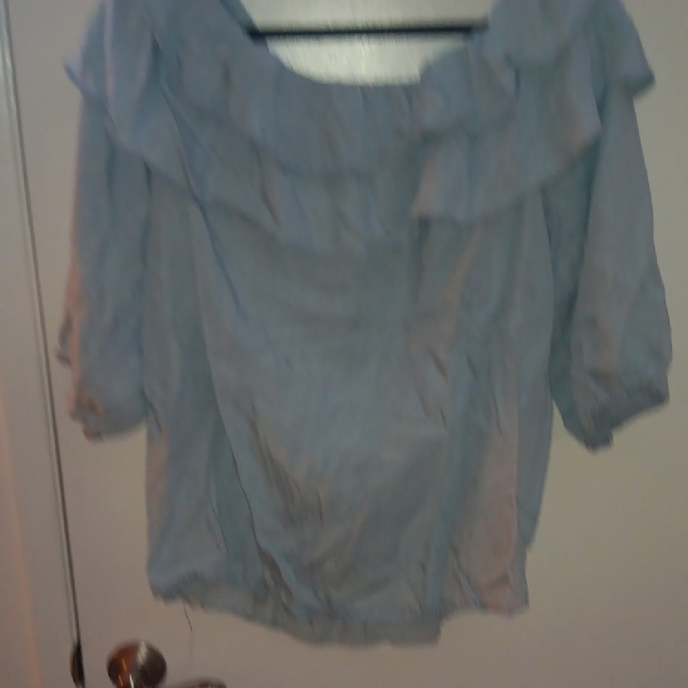 Chic Light Blue Ruffled Blouse - Picture 3 of 3